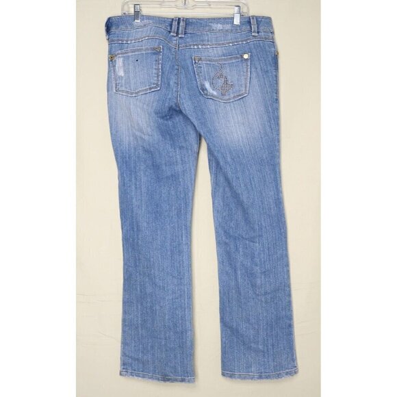Vintage Y2K Baby Phat Bootcut Jeans Size 11 Baggy Distressed Sequin Logo 34x30 - Picture 9 of 16